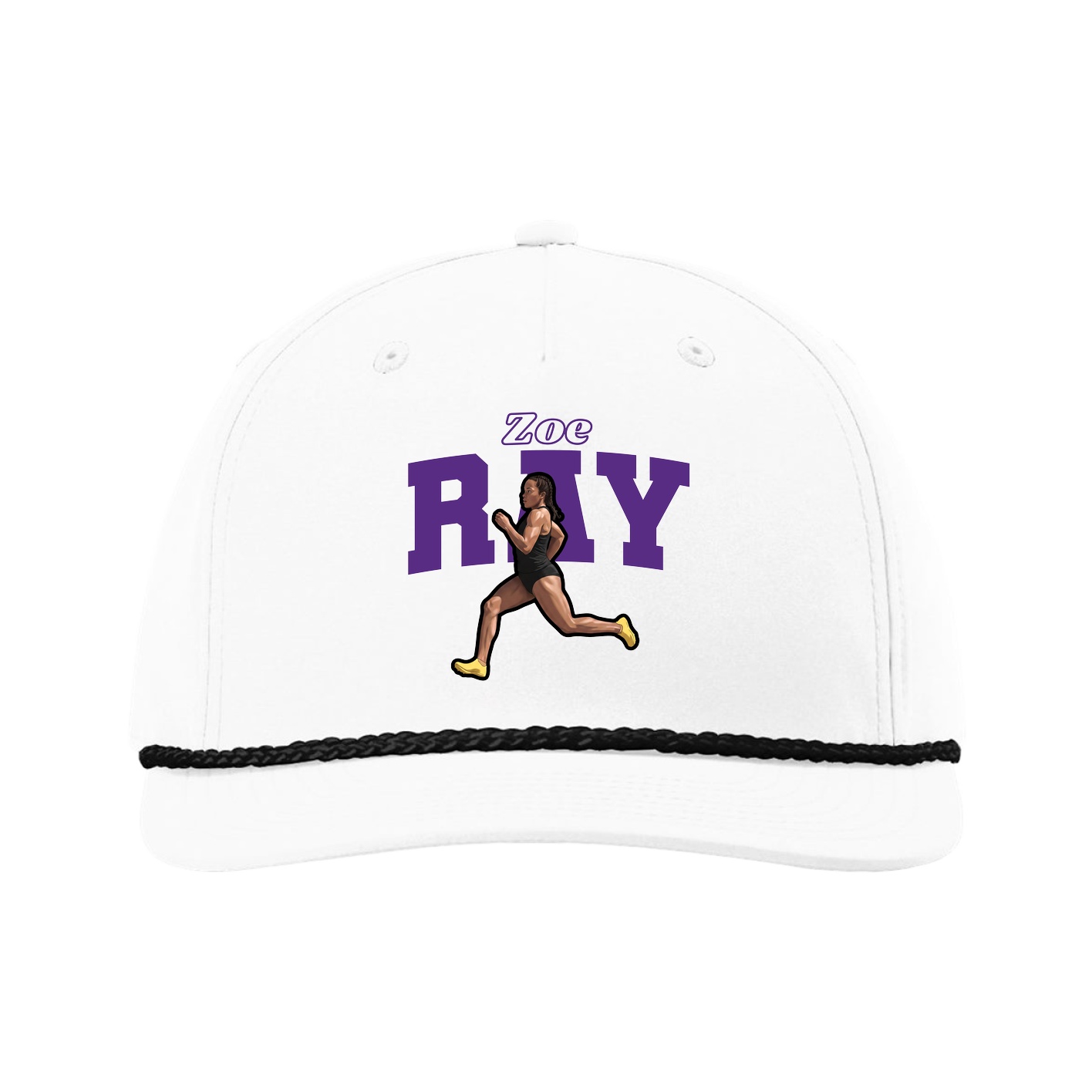 Five-Panel Classic Rope Cap — Name Arch in White