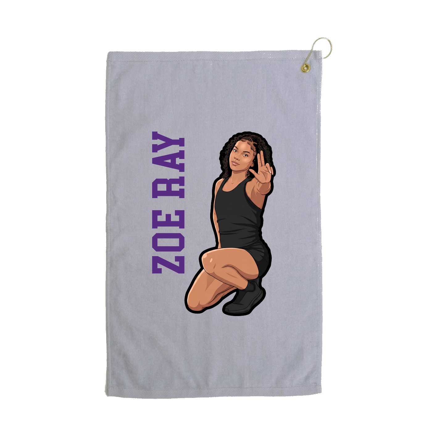 Golf Towel — Name Vertical in Grey