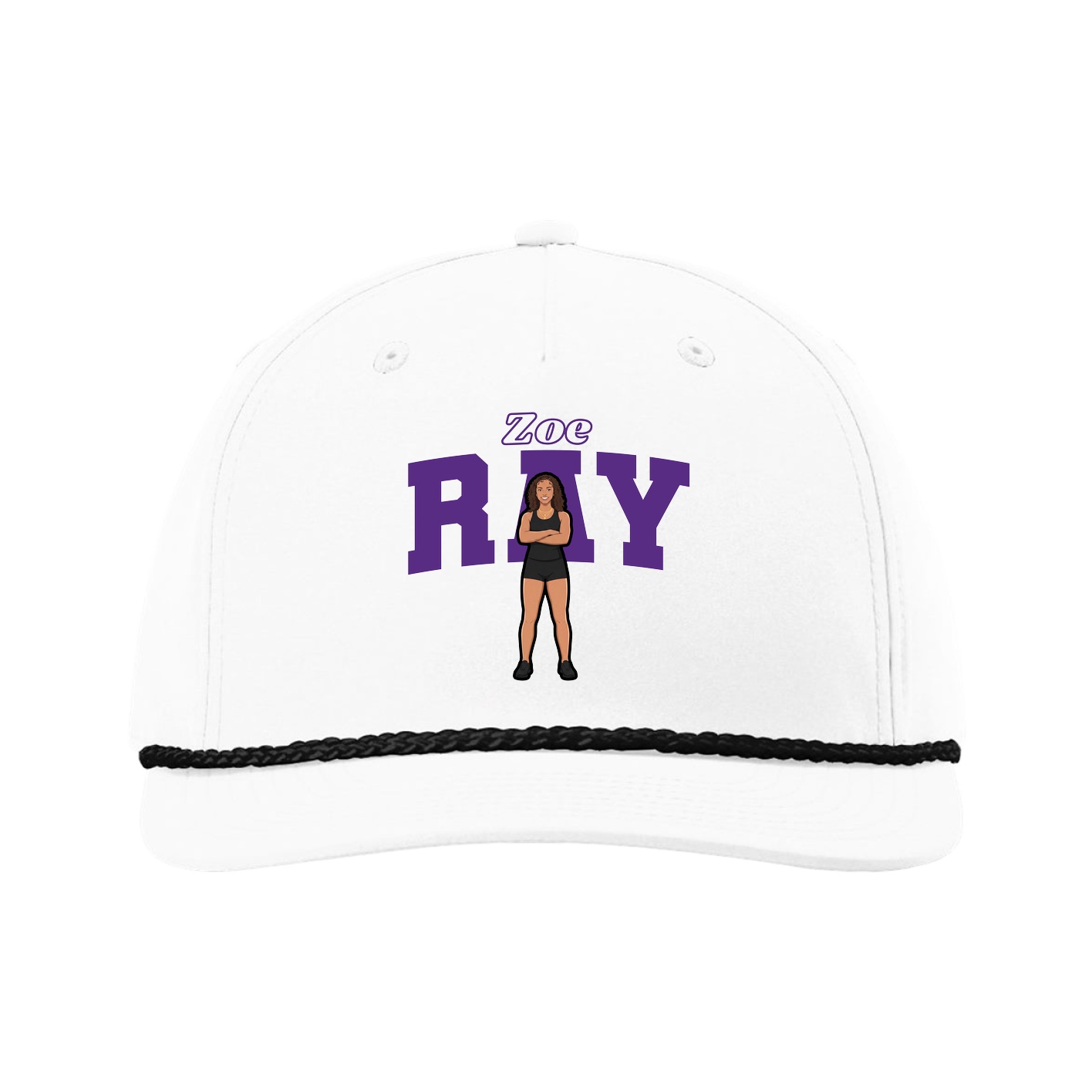 Five-Panel Classic Rope Cap — Name Arch in White