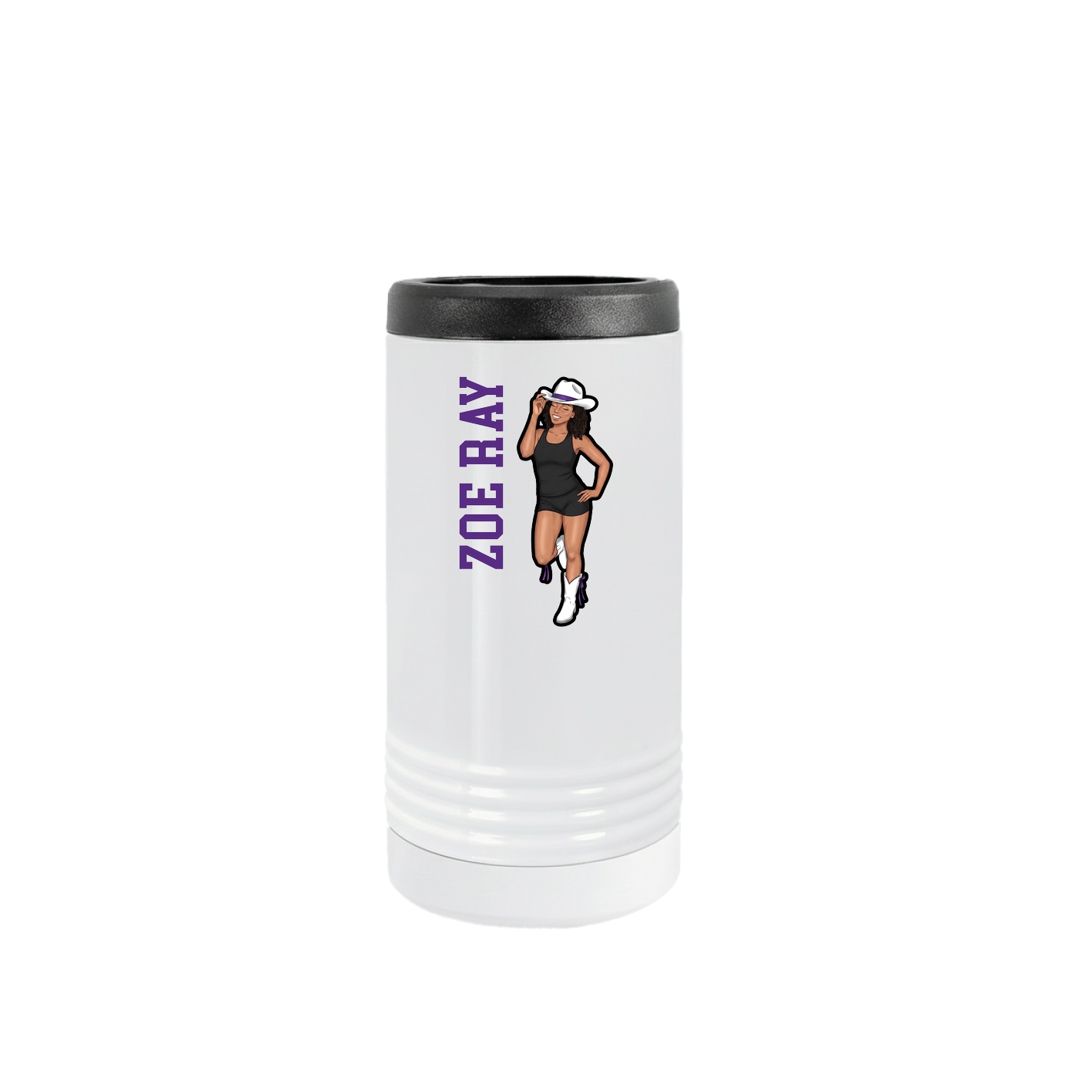 Slim Beverage Holder — Name Vertical in White