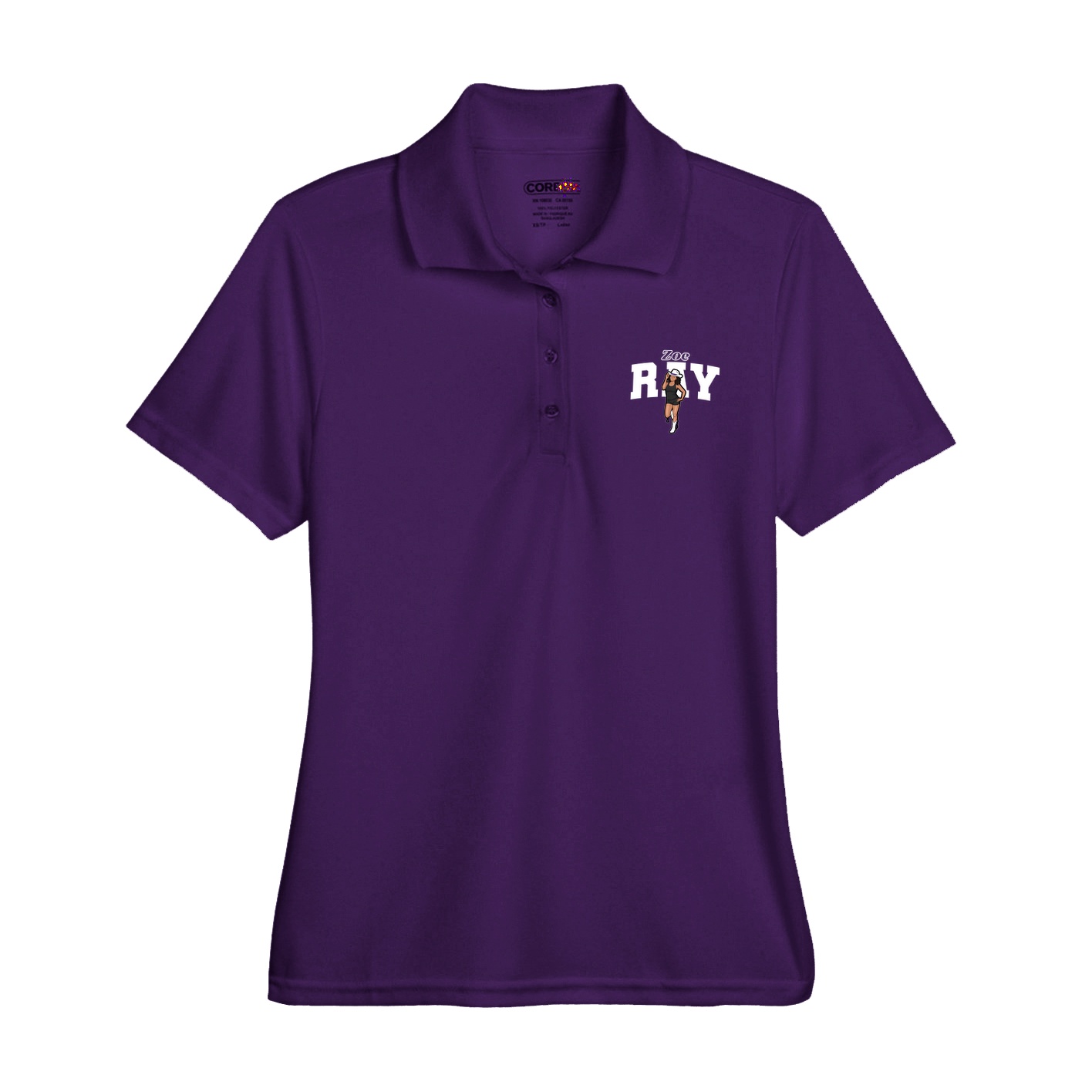 Womens Performance Polo — Name Arch in Purple
