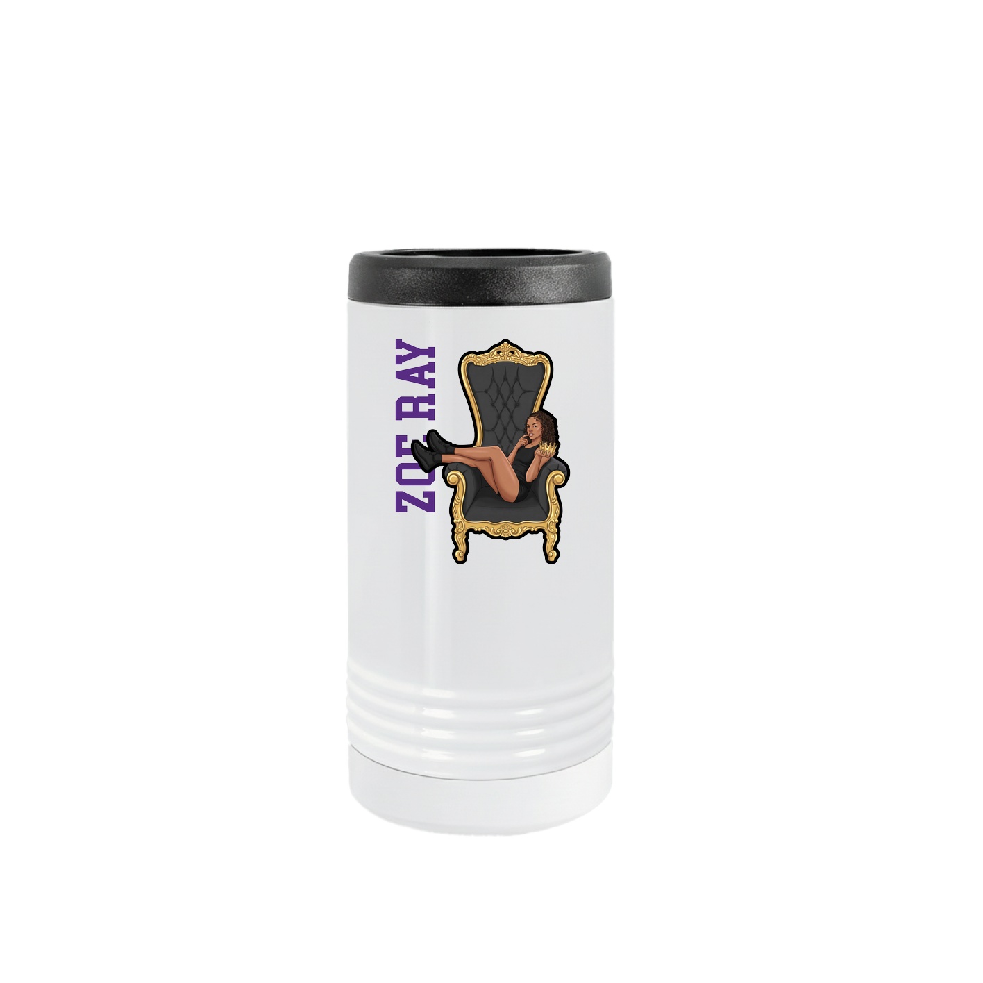 Slim Beverage Holder — Name Vertical in White