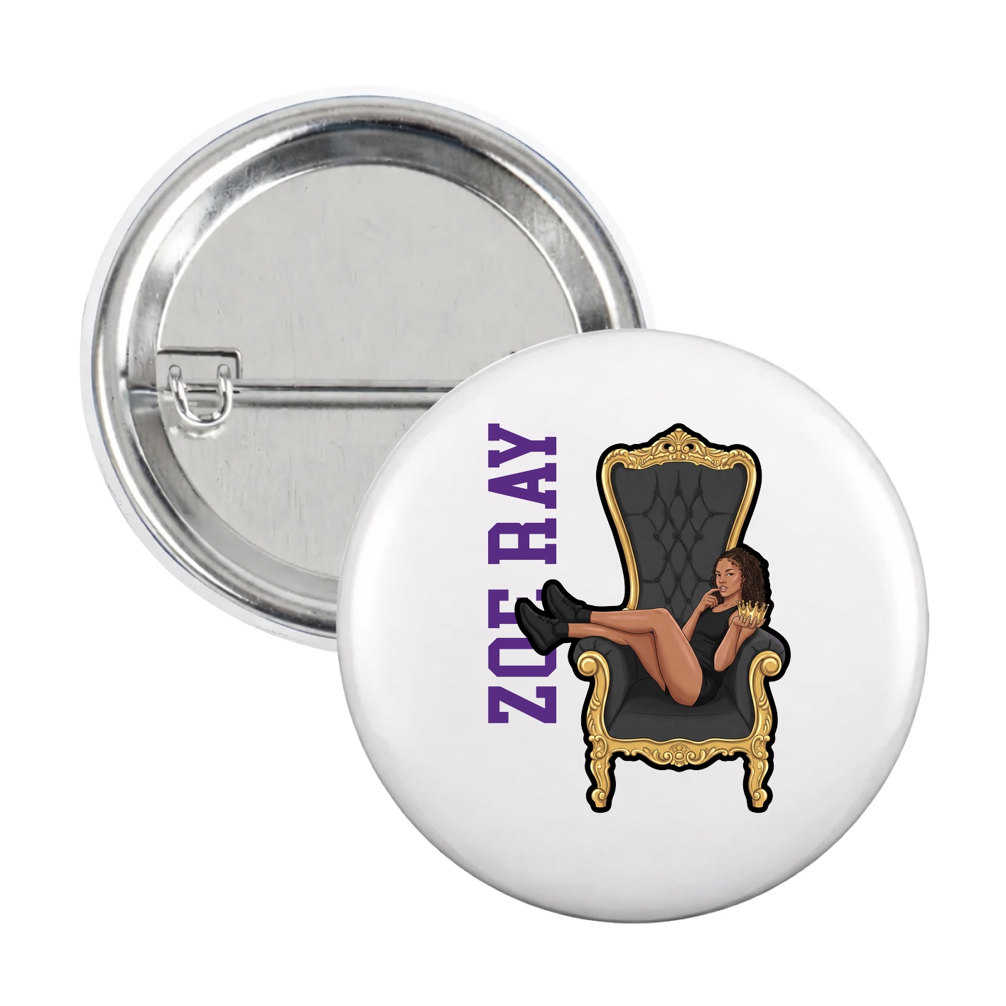Game Day Button — Name Vertical in White