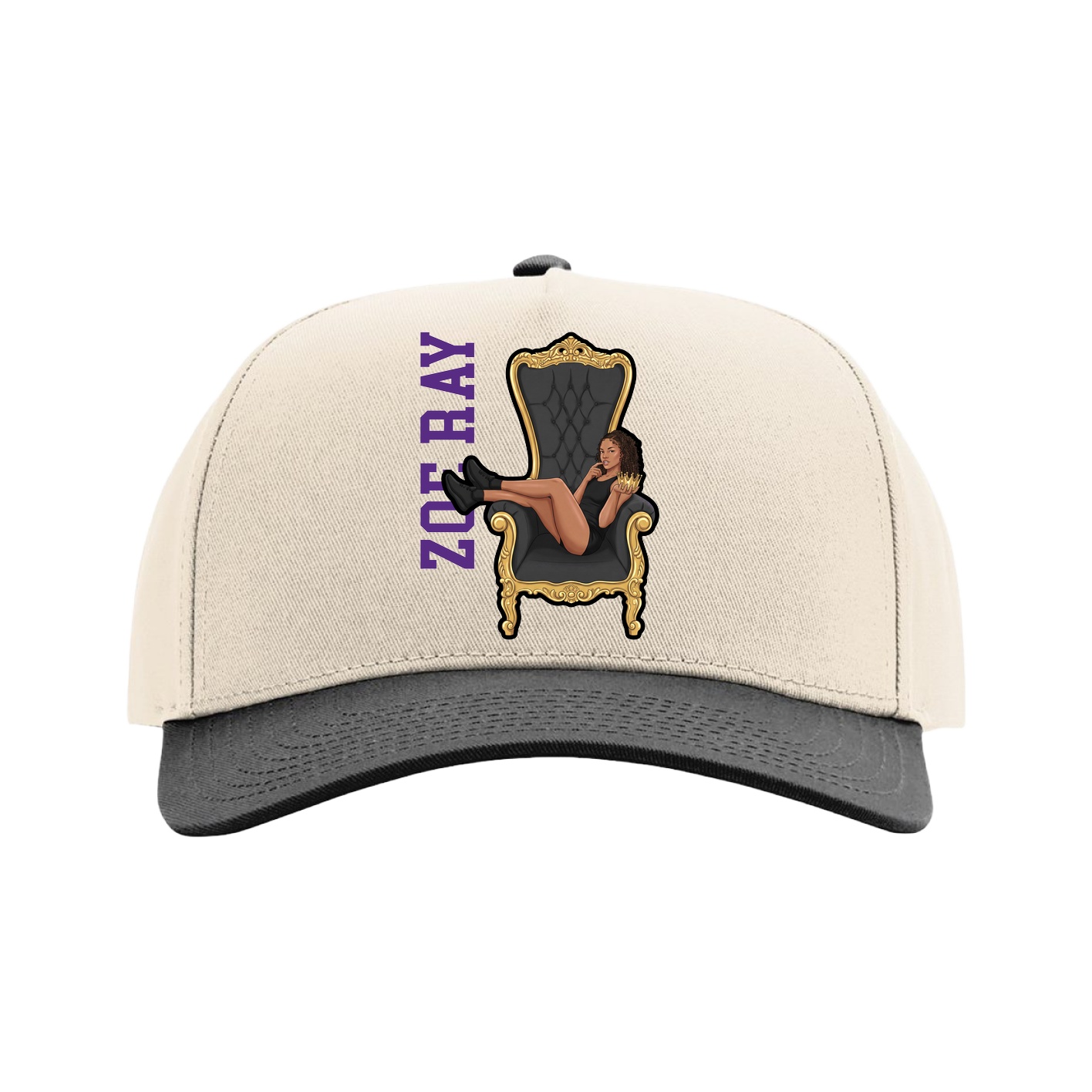 Full Fabric Five-Panel Champ Cap — Name Vertical in Cream/Black