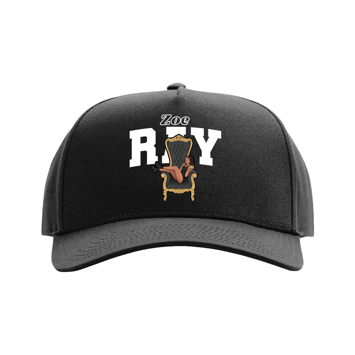 Full Fabric Five-Panel Champ Cap — Name Arch in Black