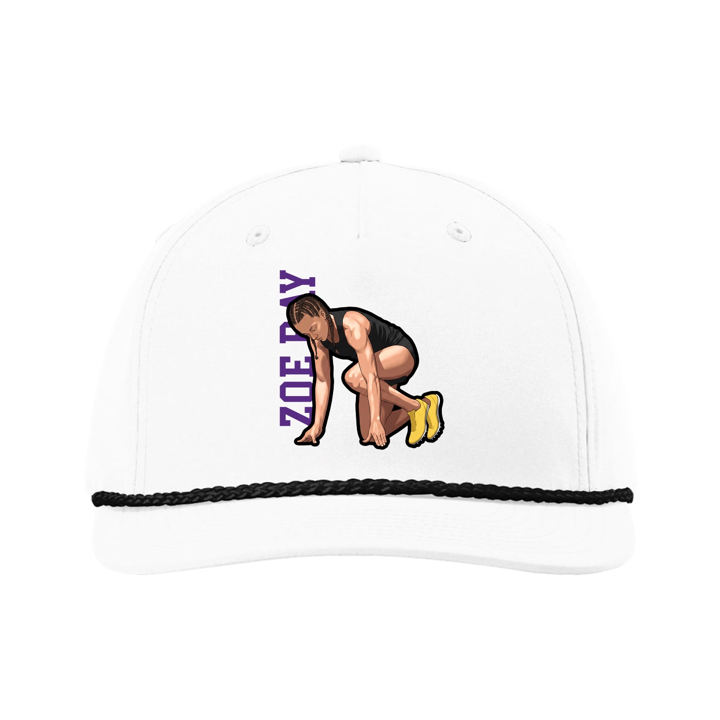 Five-Panel Classic Rope Cap — Name Vertical in White