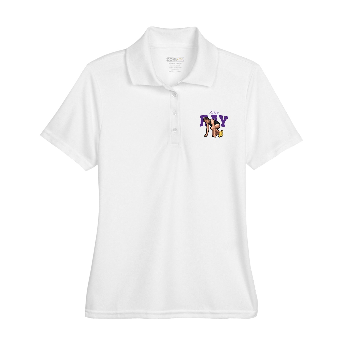 Womens Performance Polo — Name Arch in White