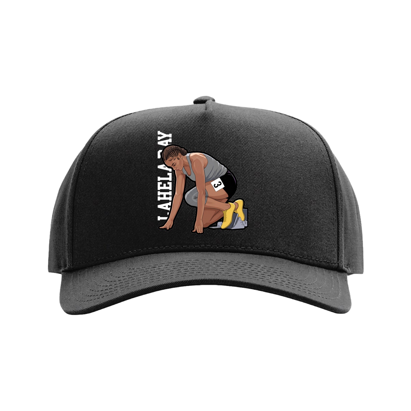 Full Fabric Five-Panel Champ Cap — Name Vertical in Black