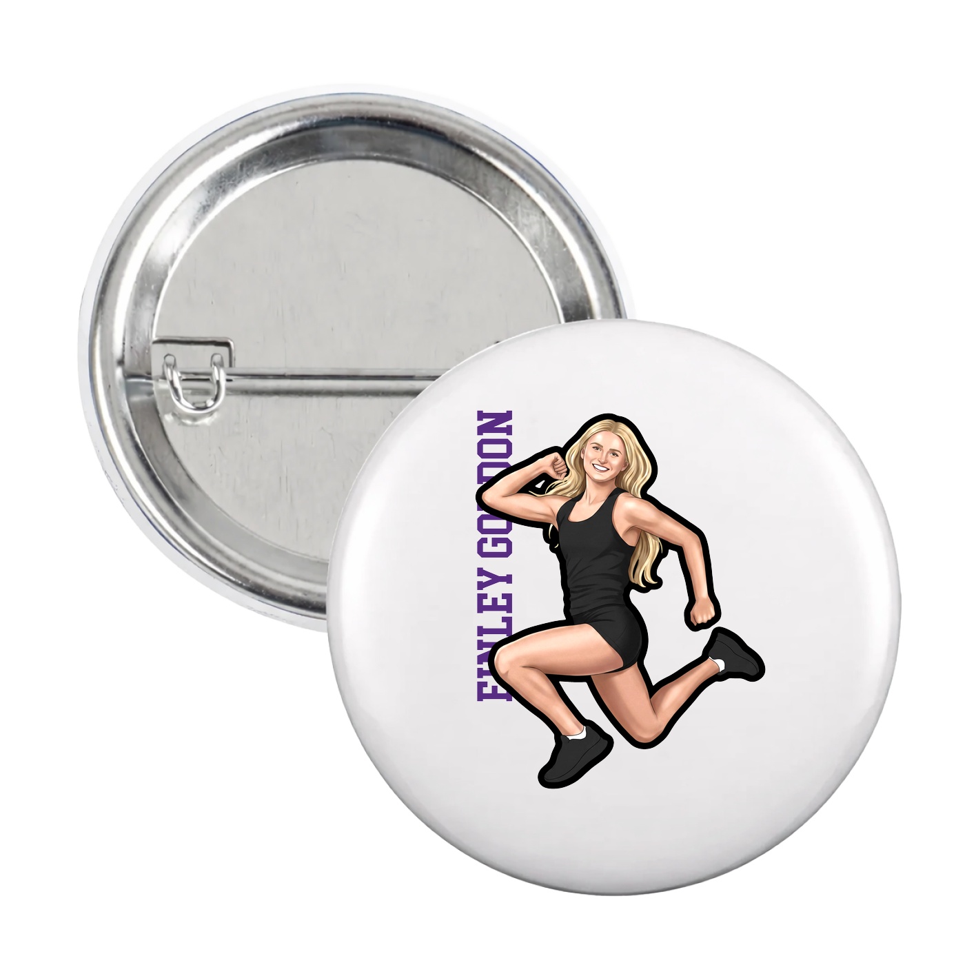 Game Day Button — Name Vertical in White