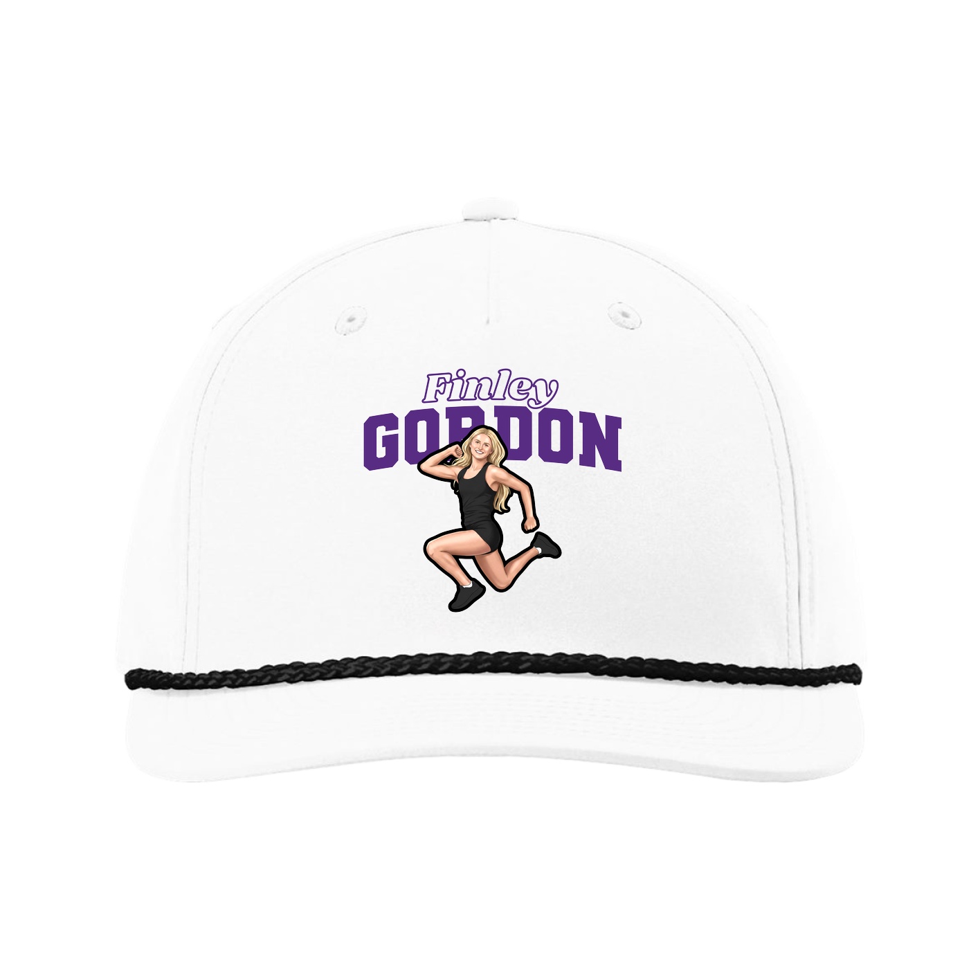 Five-Panel Classic Rope Cap — Name Arch in White