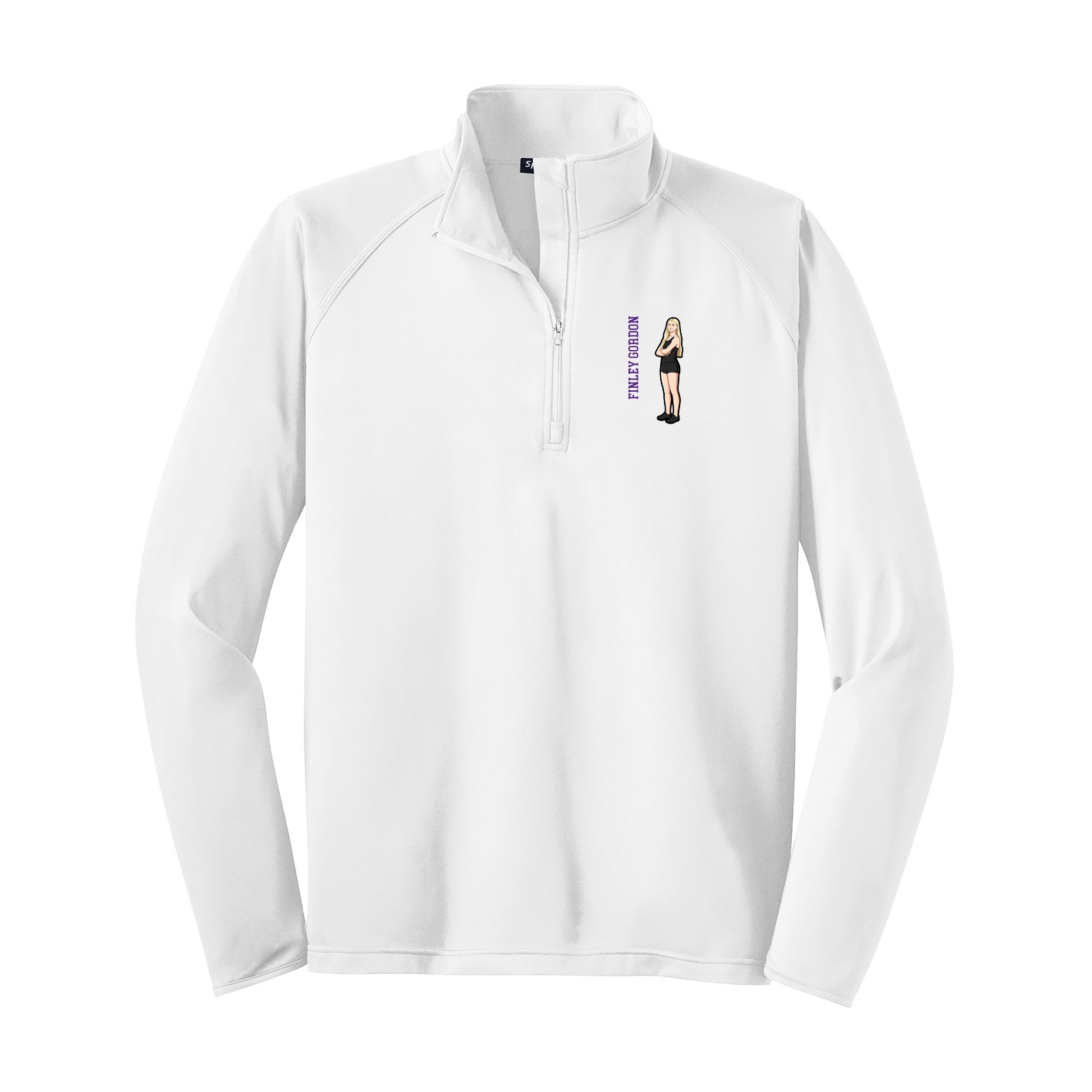 Q-Zip Pullover — Name Vertical in White