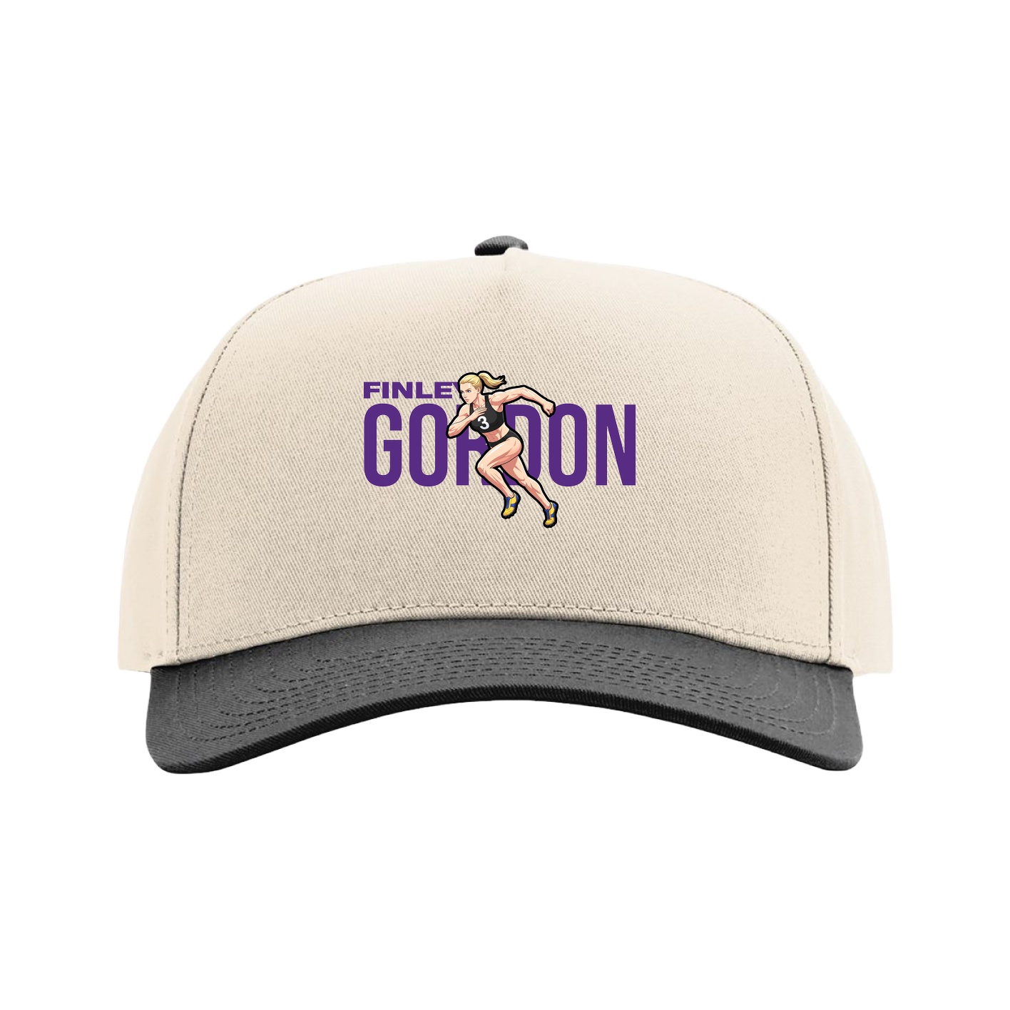 Full Fabric Five-Panel Champ Cap — Player Name in Cream/Black