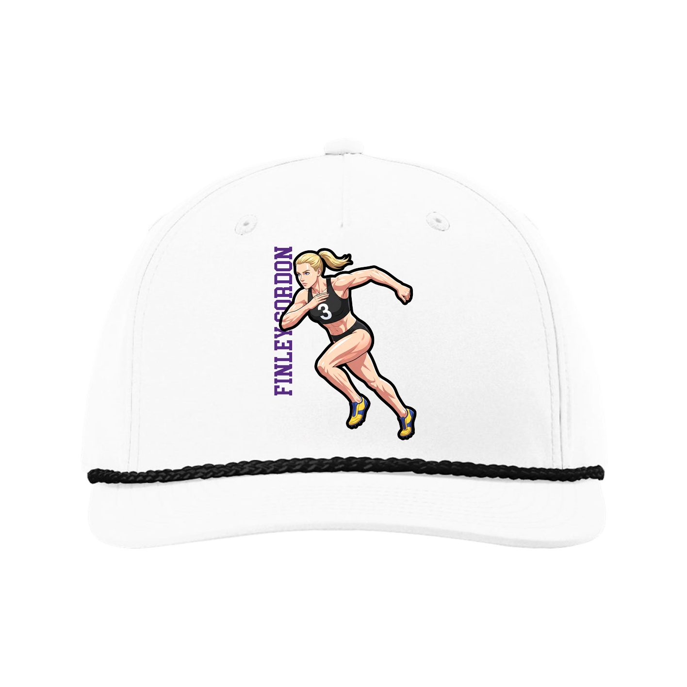 Five-Panel Classic Rope Cap — Name Vertical in White