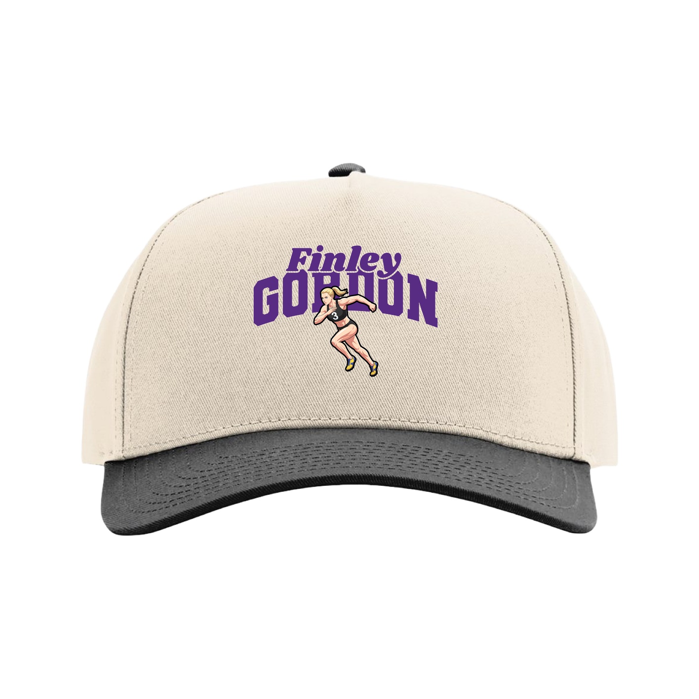 Full Fabric Five-Panel Champ Cap — Signature Arch in Cream/Black