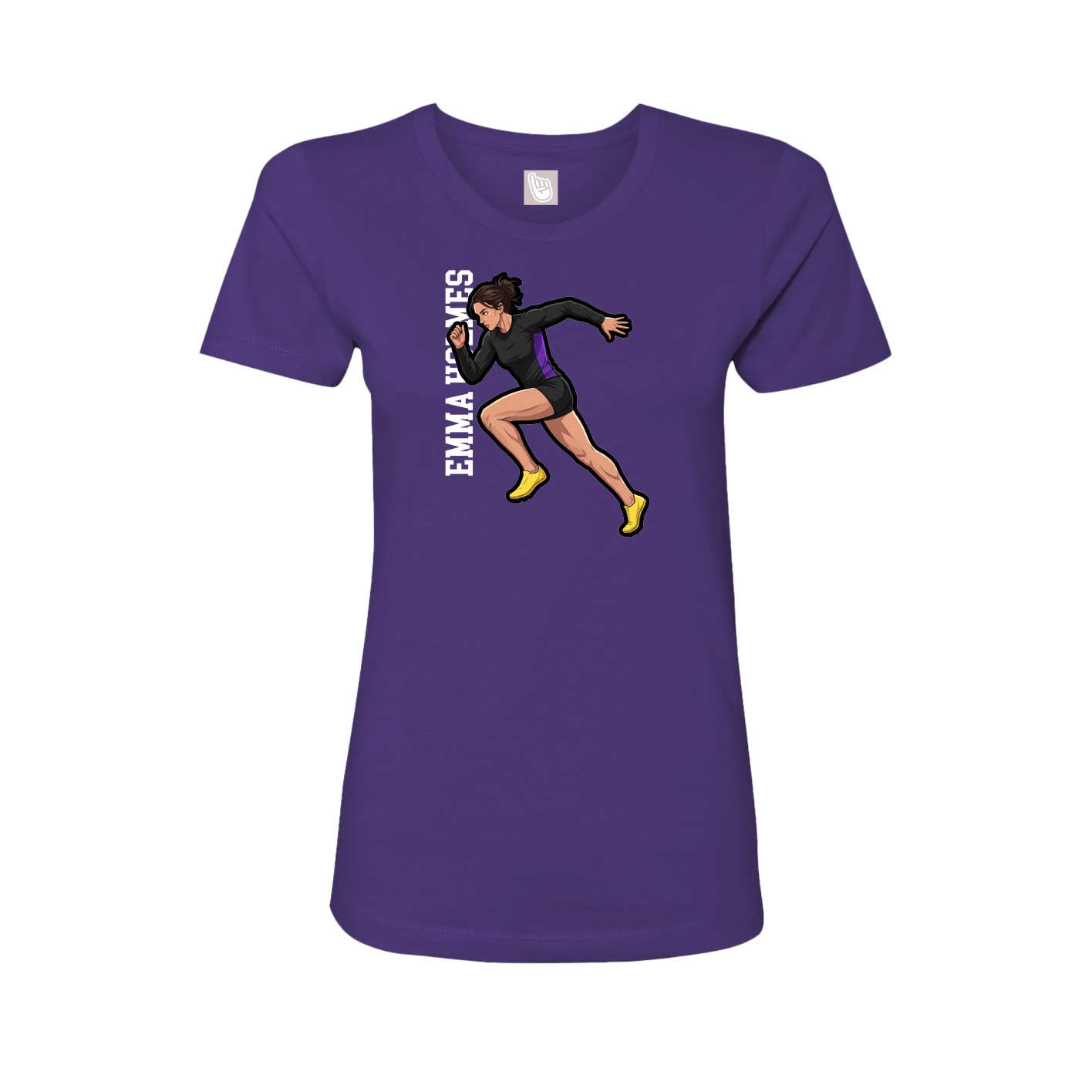 Fitted Women's Tee — Name Vertical in Purple