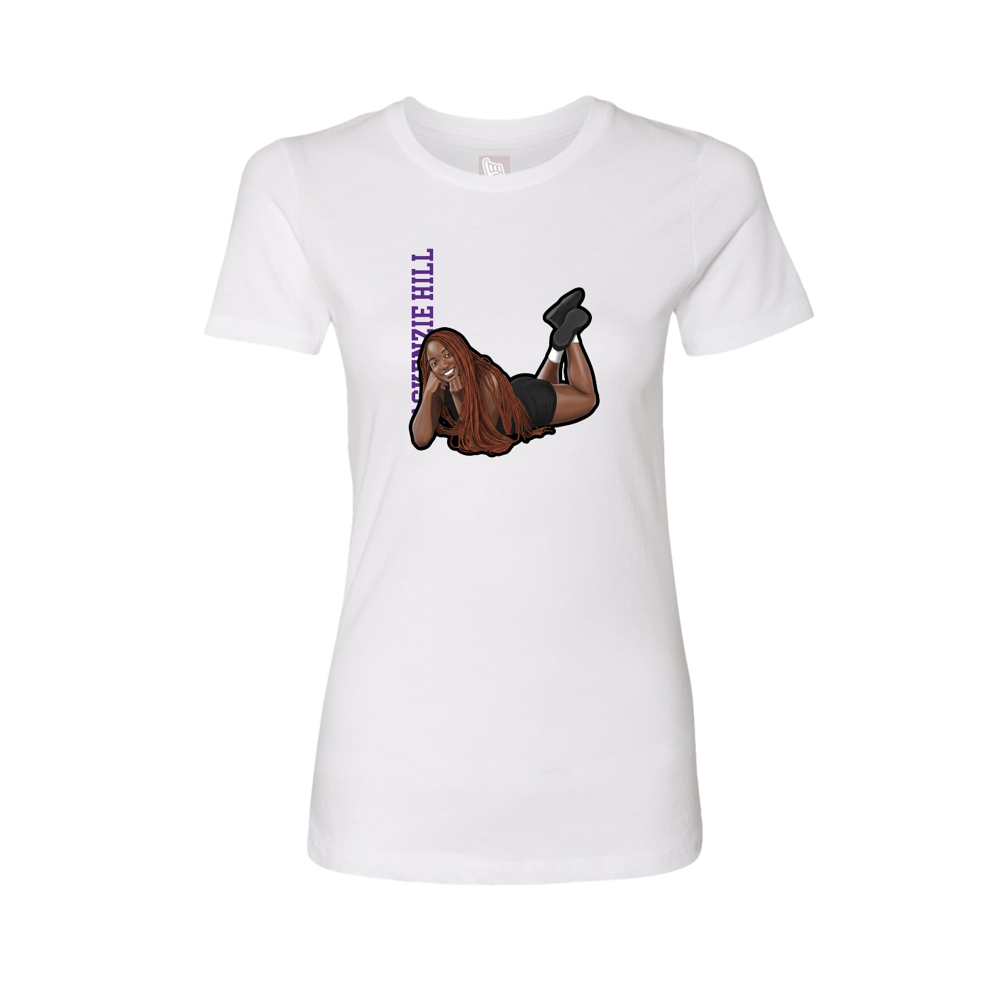 Womens Tee — Name Vertical in White