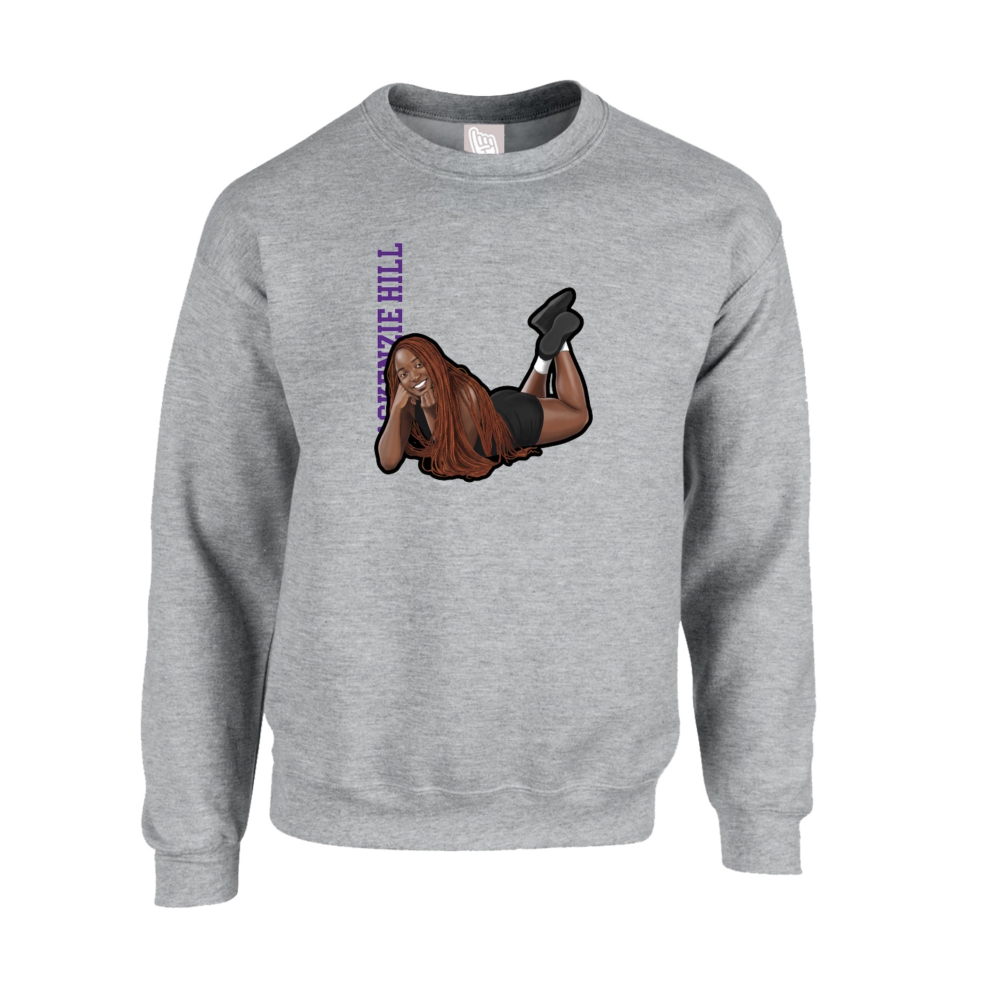 Fleece Crew — Name Vertical in Grey
