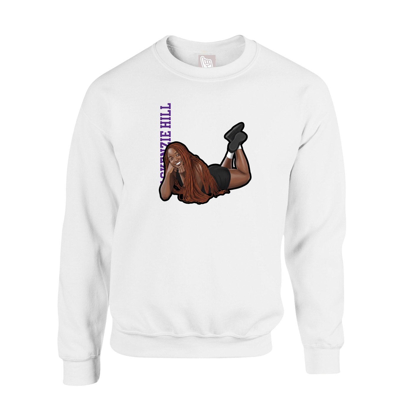 Fleece Crew — Name Vertical in White