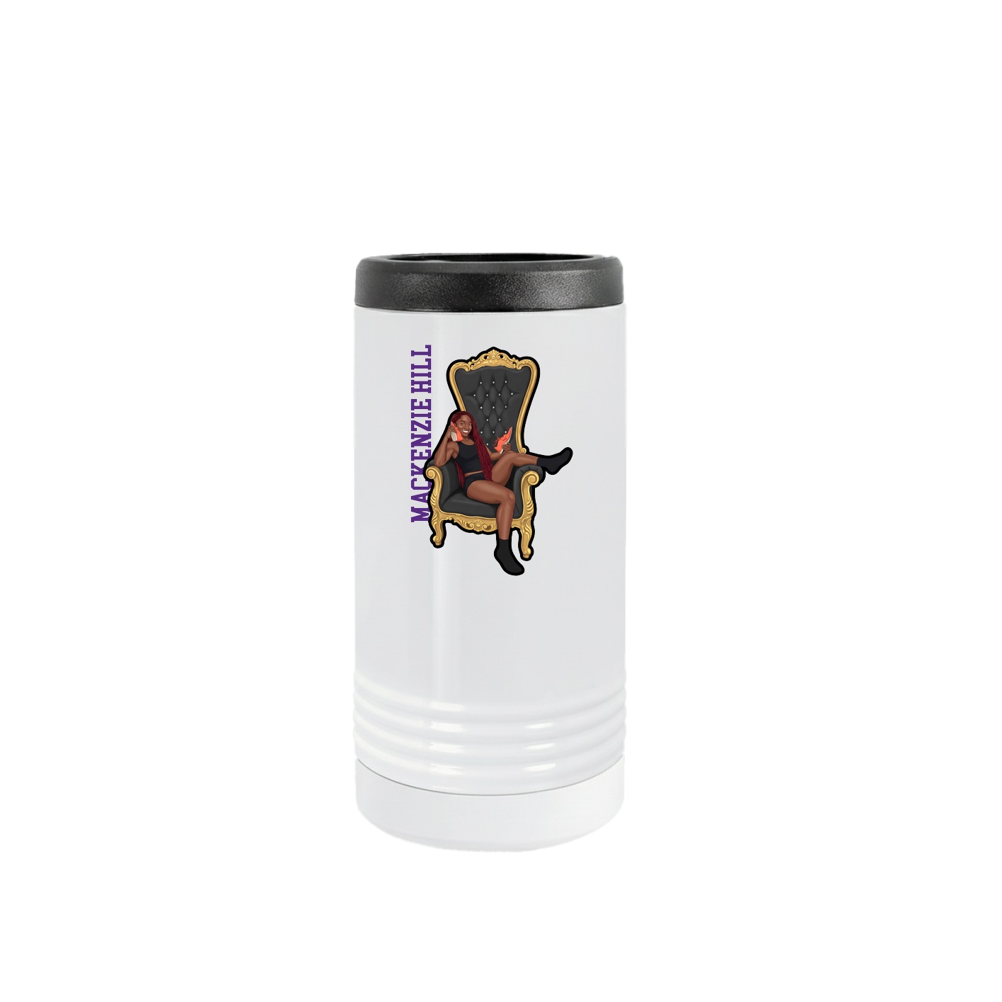 Slim Beverage Holder — Name Vertical in White