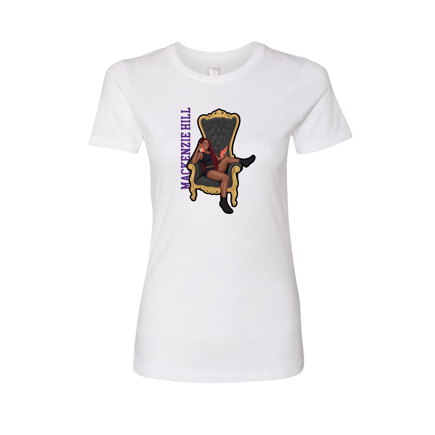 Fitted Women's Tee — Name Vertical in White