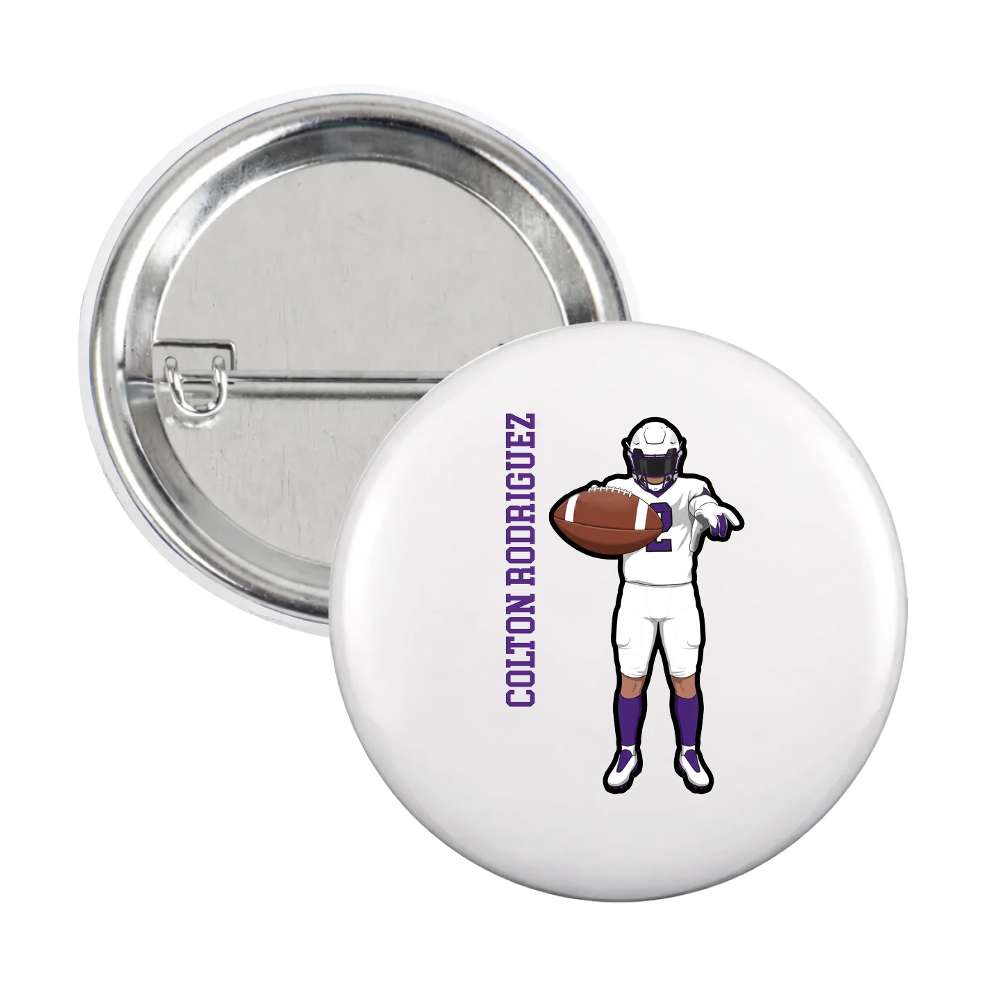 Game Day Button — Name Vertical in White