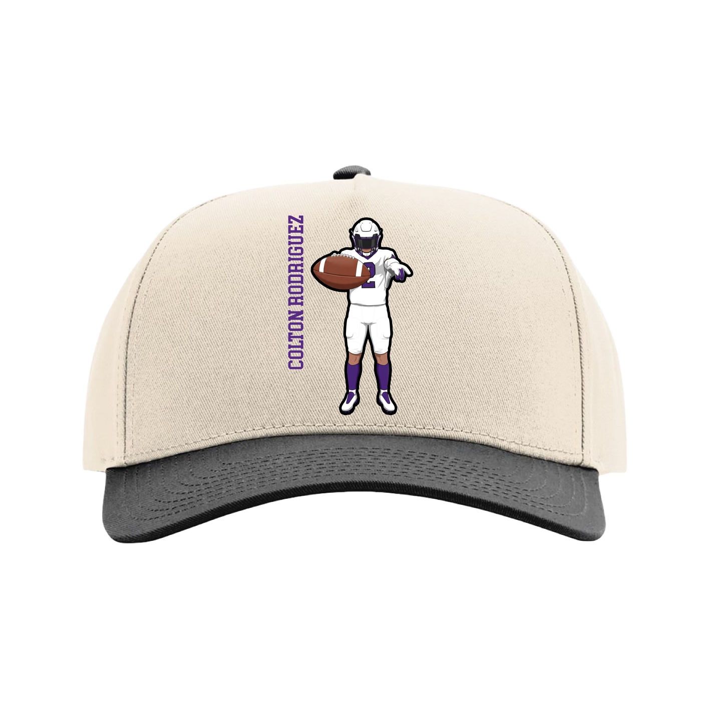 Full Fabric Five-Panel Champ Cap — Name Vertical in Cream/Black