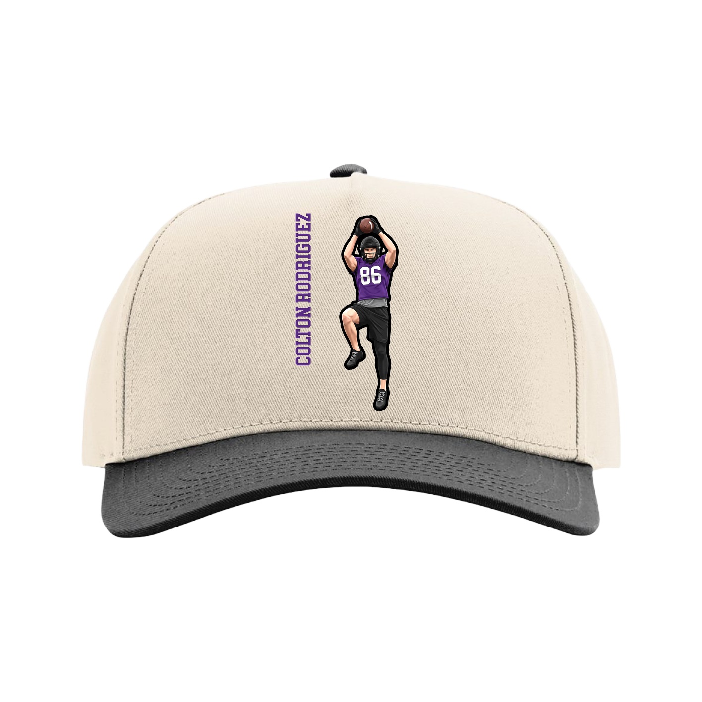 Full Fabric Five-Panel Champ Cap — Name Vertical in Cream/Black