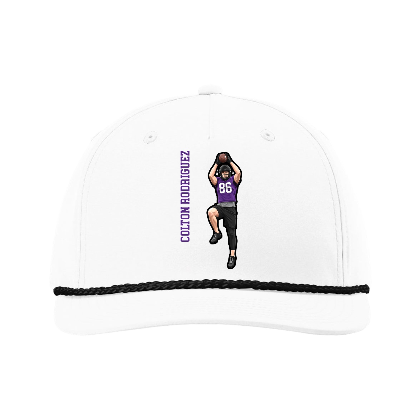 Five-Panel Classic Rope Cap — Name Vertical in White