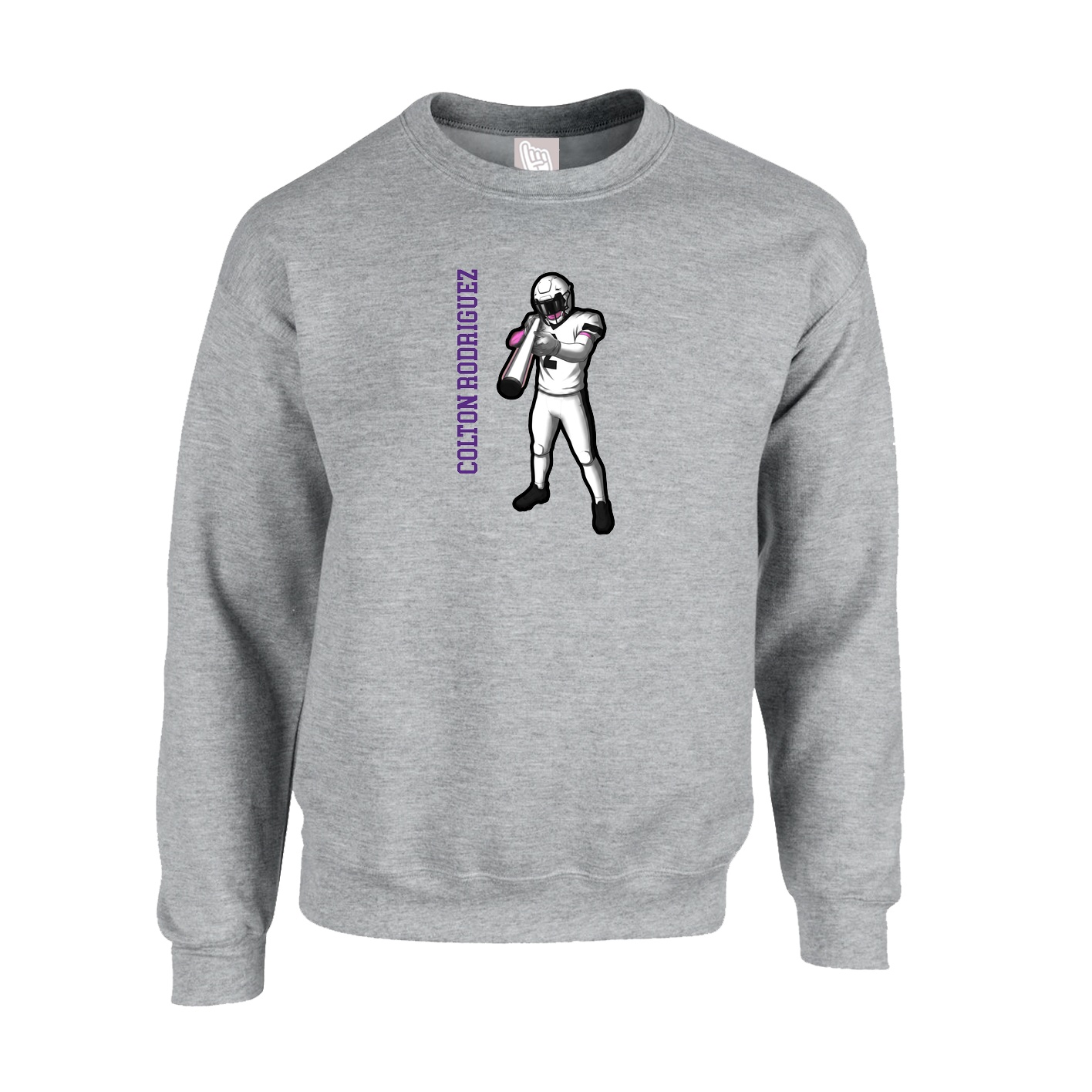 Fleece Crew — Name Vertical in Grey