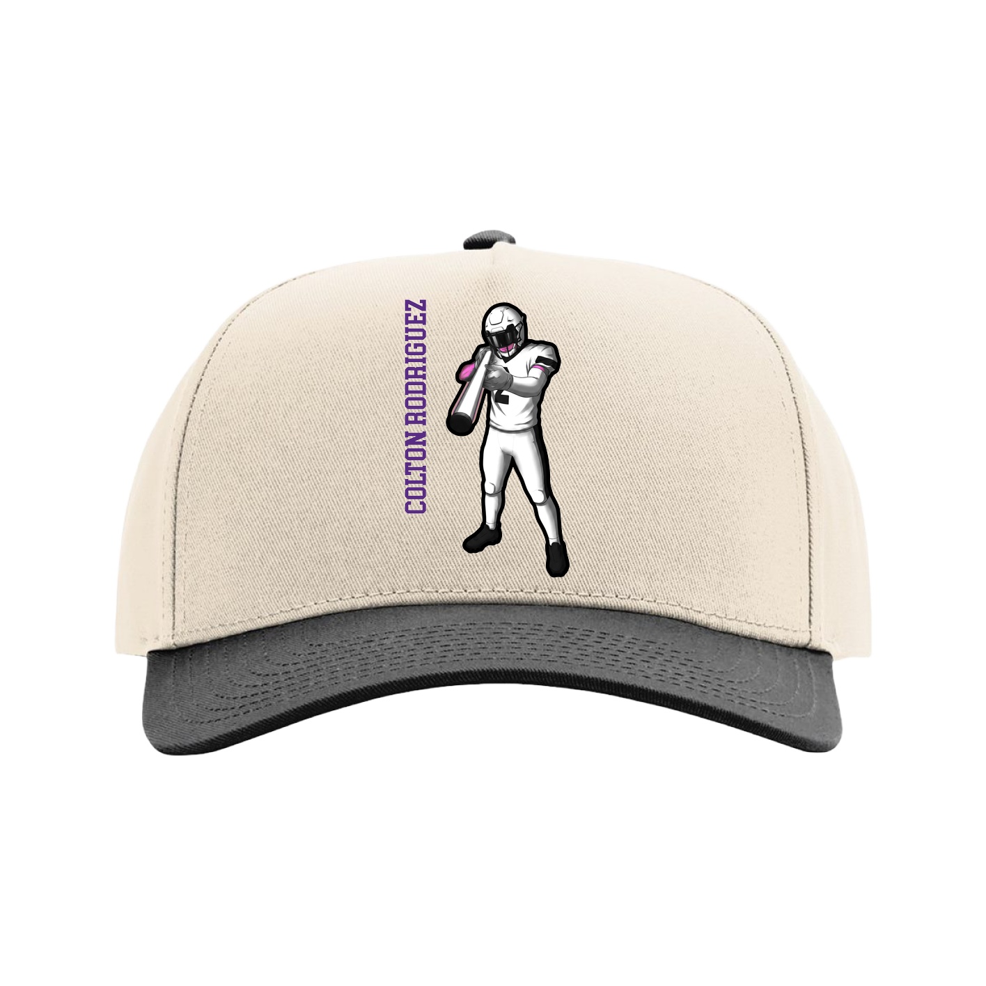 Full Fabric Five-Panel Champ Cap — Name Vertical in Cream/Black