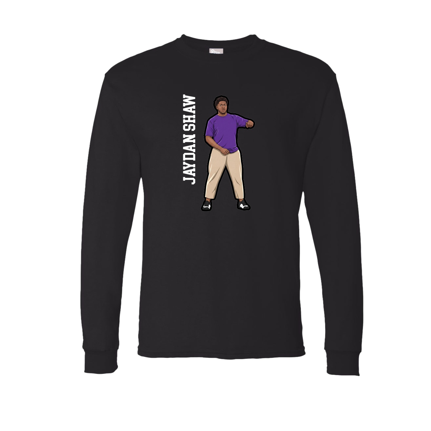 Long Sleeve Tee — Name Vertical in Black