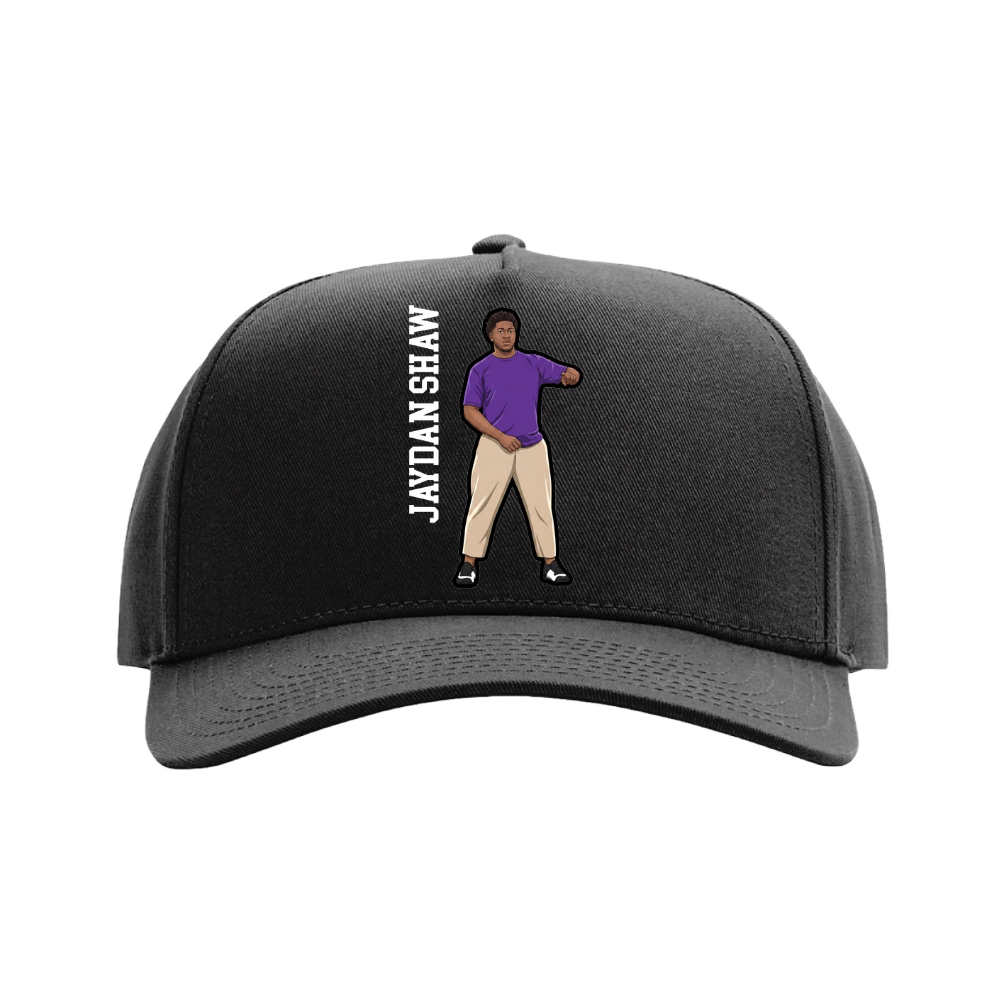 Full Fabric Five-Panel Champ Cap — Name Vertical in Black