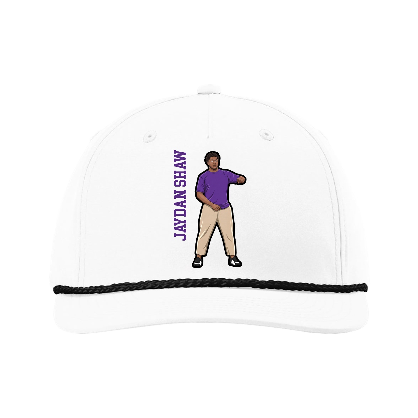 Five-Panel Classic Rope Cap — Name Vertical in White
