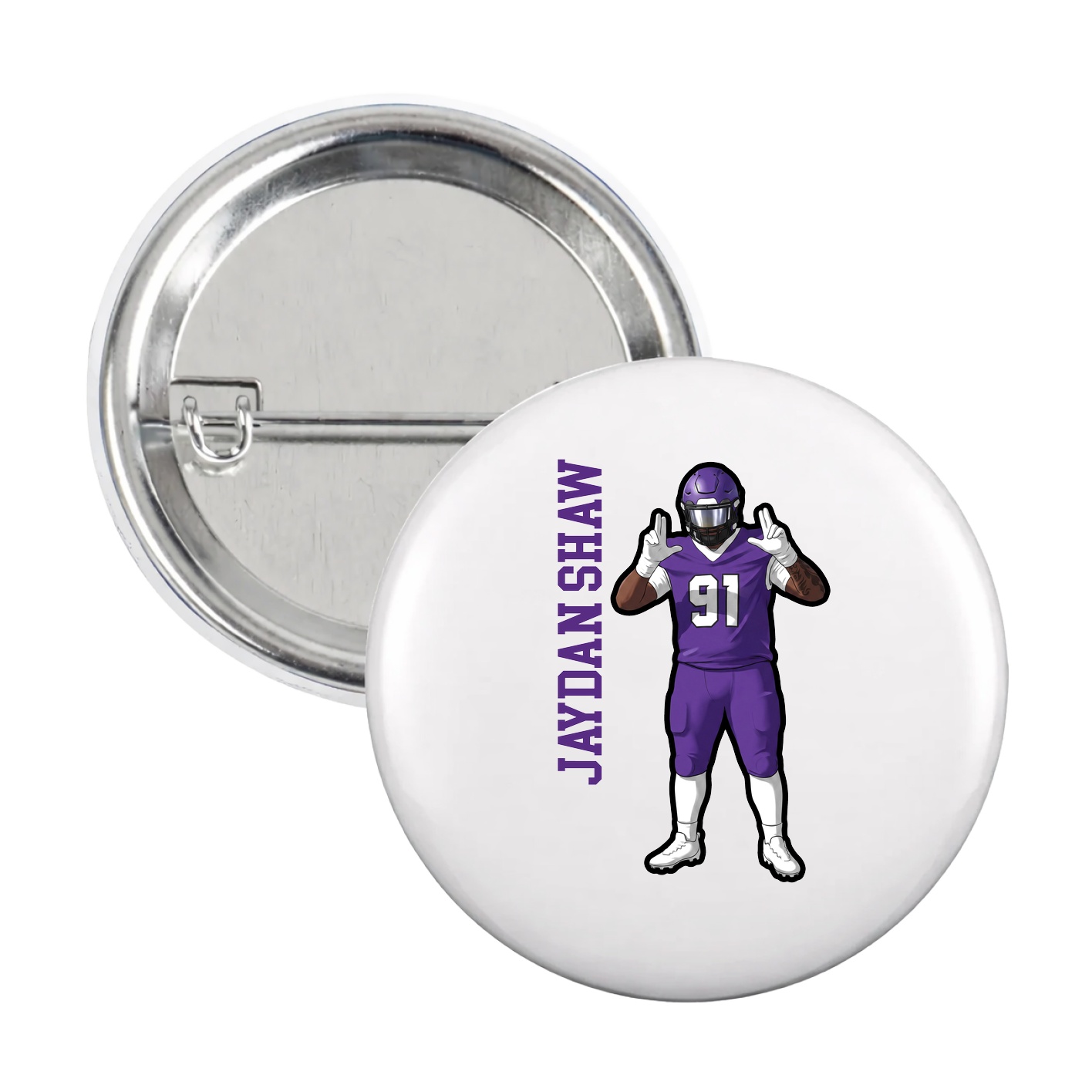 Game Day Button — Name Vertical in White