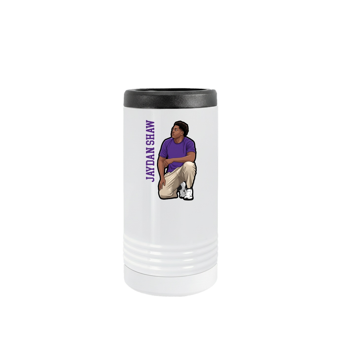 Slim Beverage Holder — Name Vertical in White