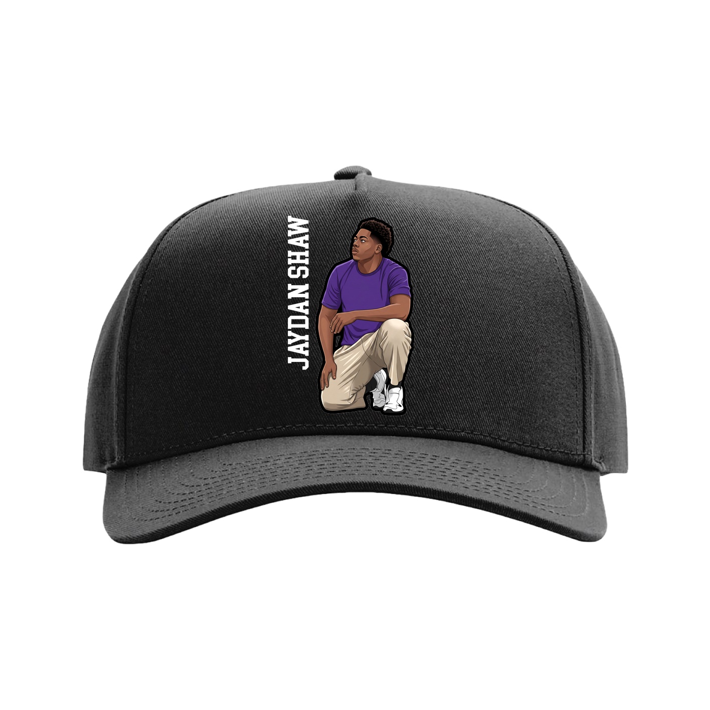 Full Fabric Five-Panel Champ Cap — Name Vertical in Black