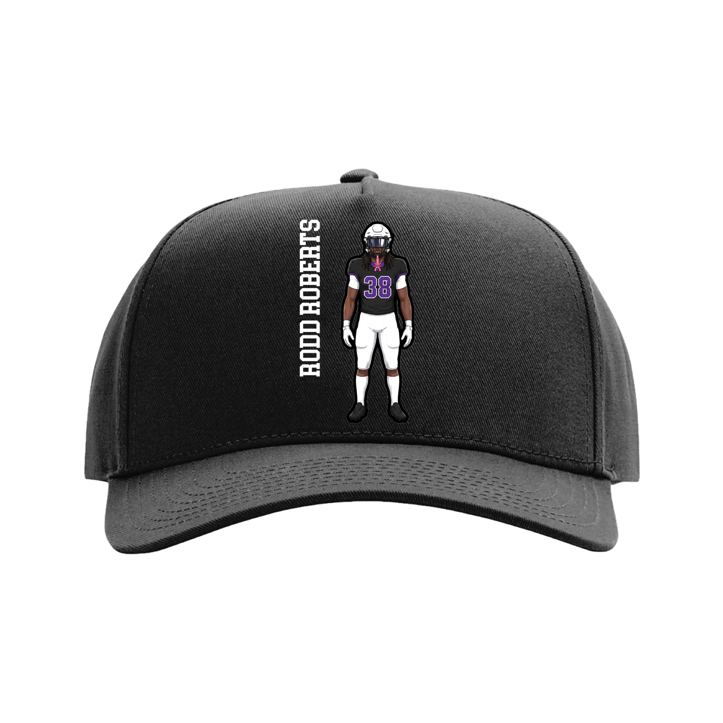 Full Fabric Five-Panel Champ Cap — Name Vertical in Black