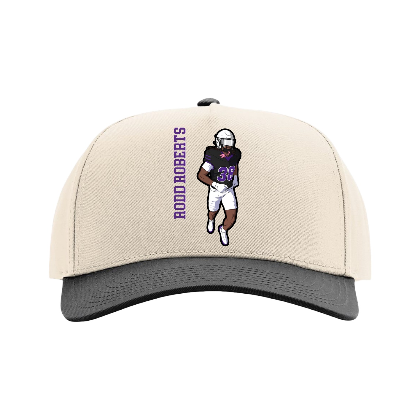 Full Fabric Five-Panel Champ Cap — Name Vertical in Cream/Black