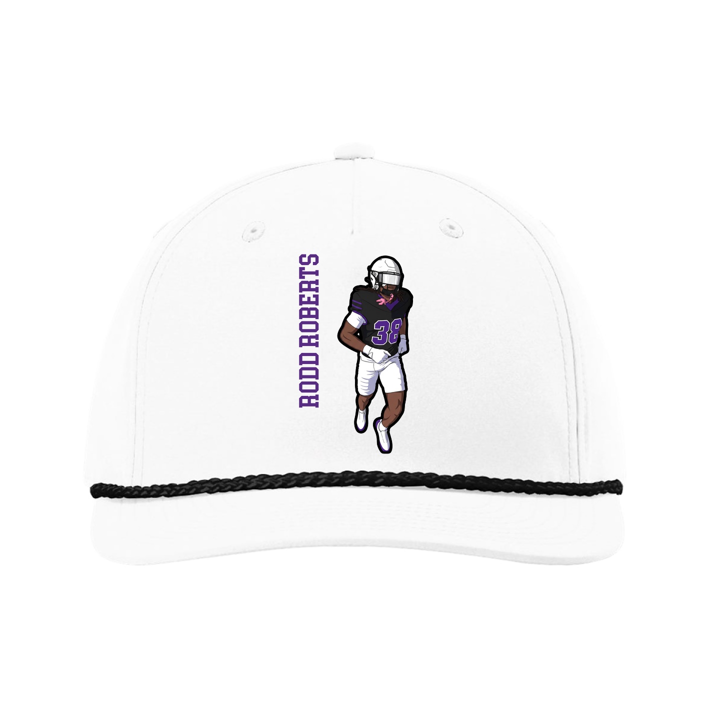 Five-Panel Classic Rope Cap — Name Vertical in White