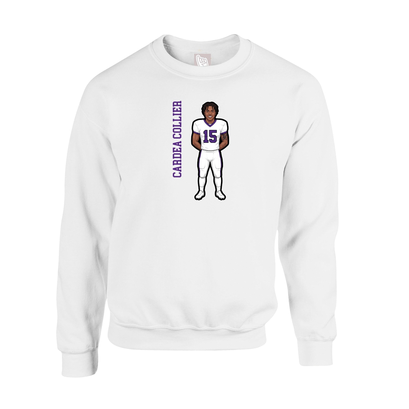 Fleece Crew — Name Vertical in White