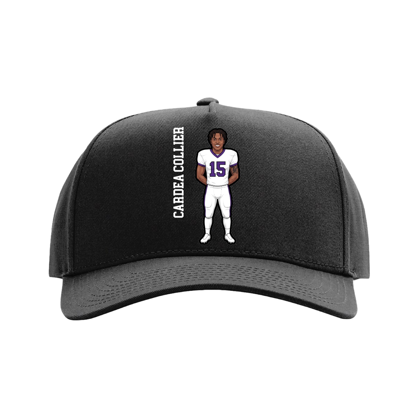 Full Fabric Five-Panel Champ Cap — Name Vertical in Black