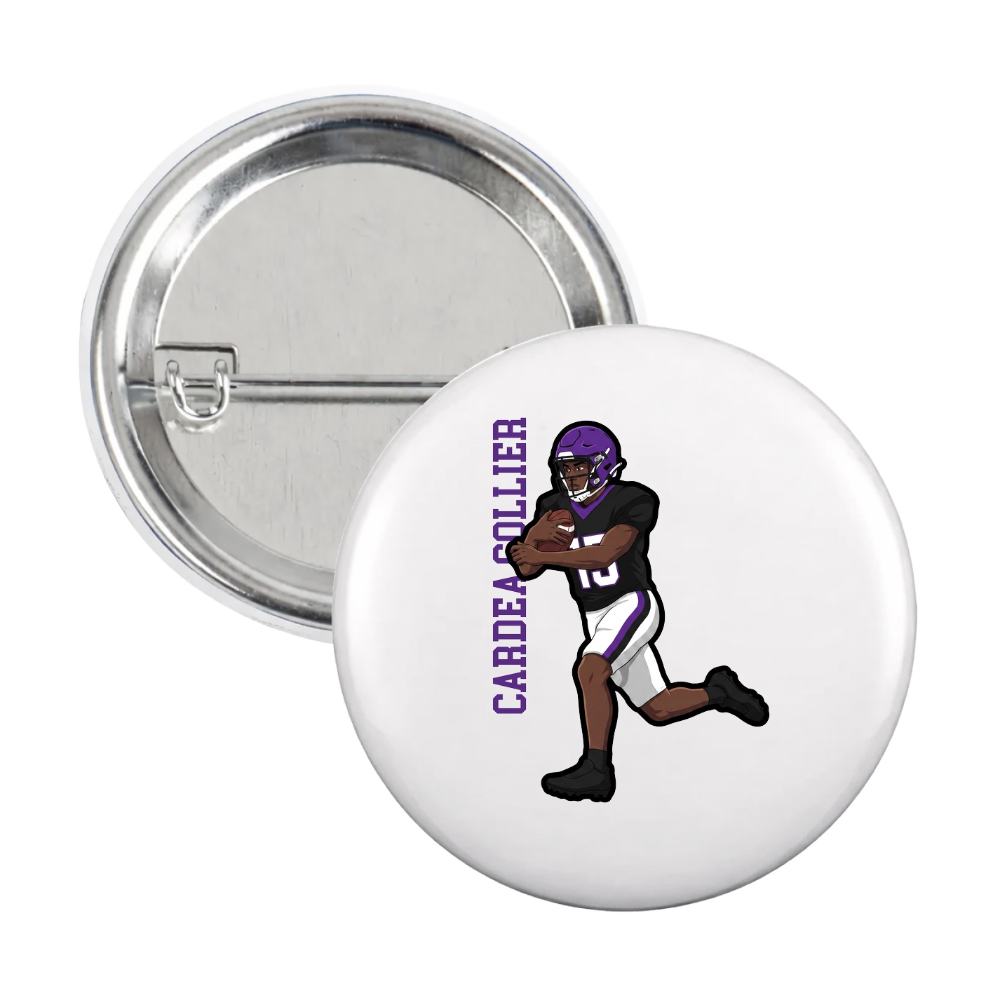 Game Day Button — Name Vertical in White