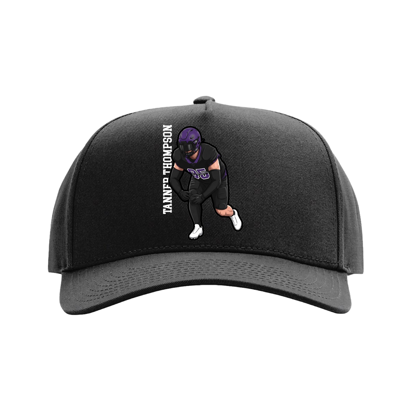 Full Fabric Five-Panel Champ Cap — Name Vertical in Black