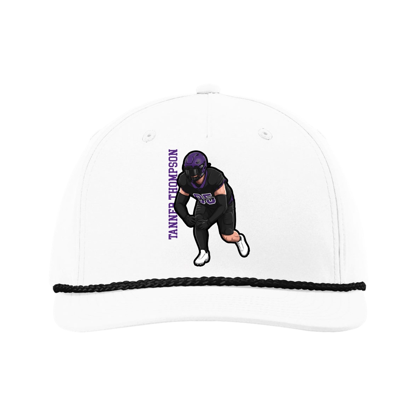 Five-Panel Classic Rope Cap — Name Vertical in White