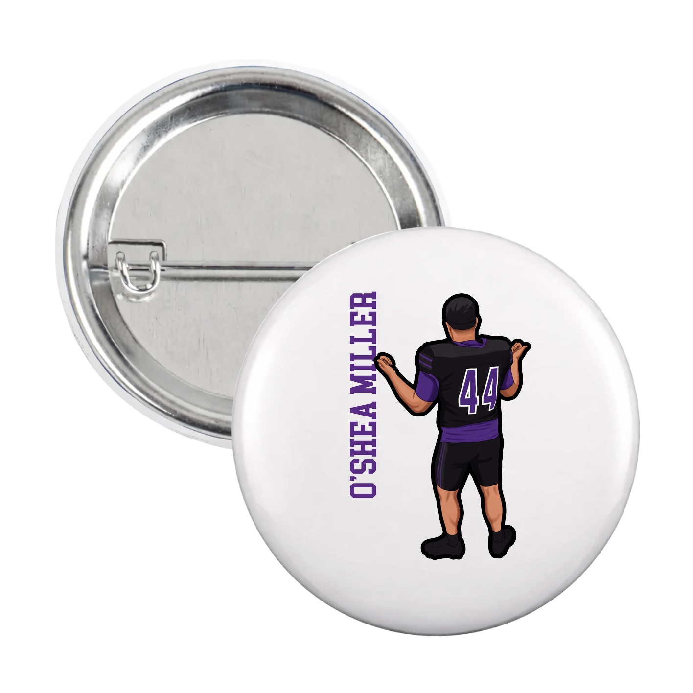 Game Day Button — Name Vertical in White
