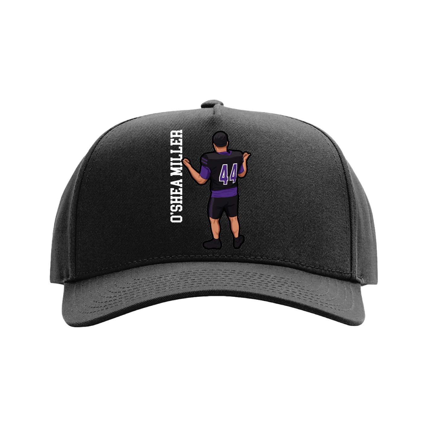 Full Fabric Five-Panel Champ Cap — Name Vertical in Black