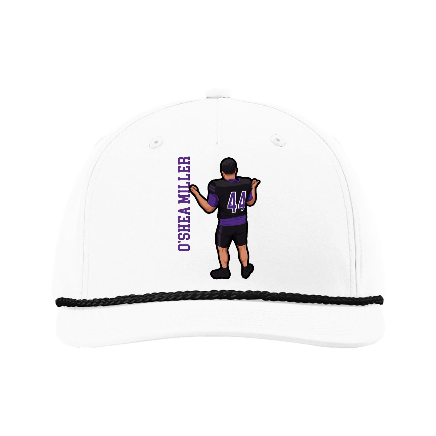 Five-Panel Classic Rope Cap — Name Vertical in White