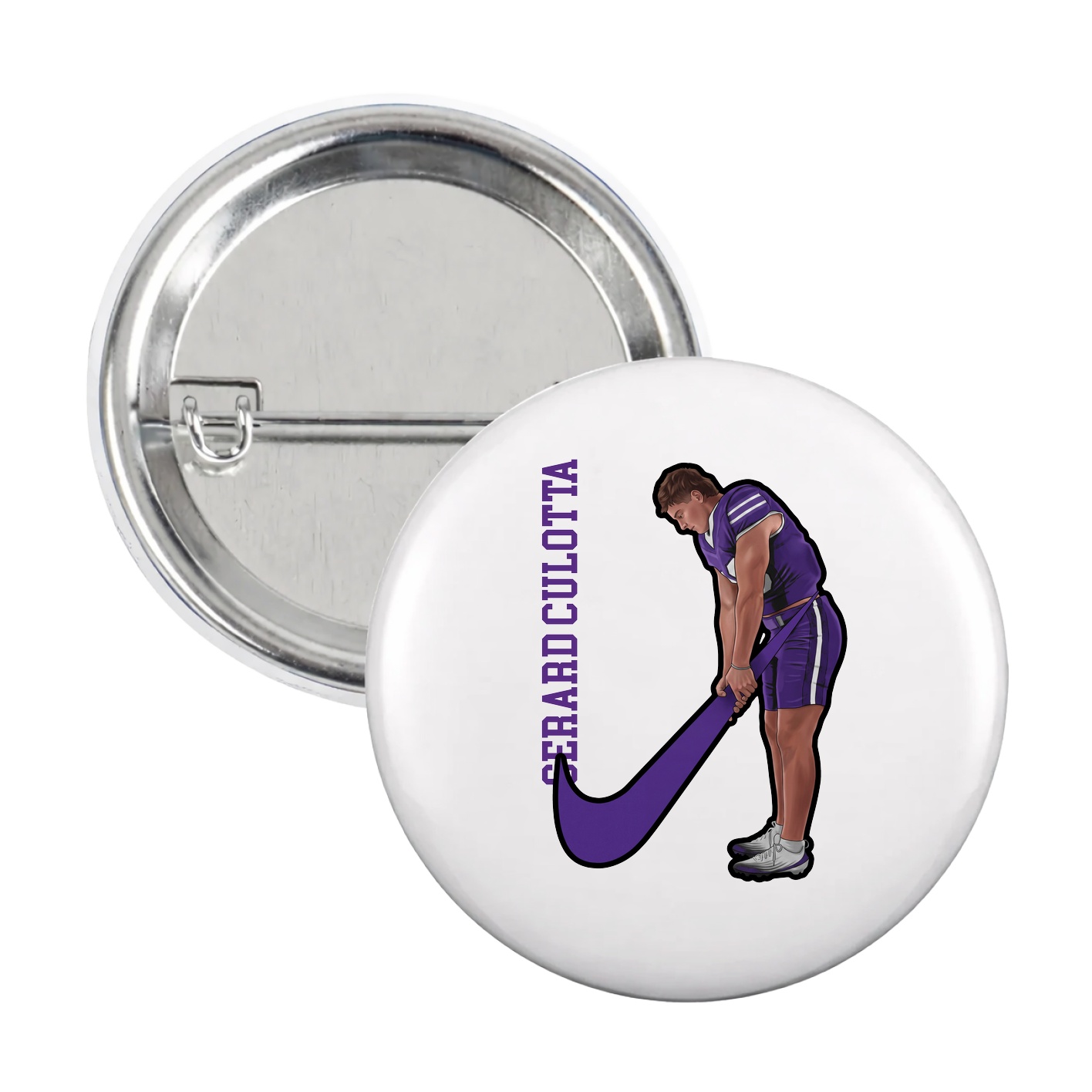 Game Day Button — Name Vertical in White