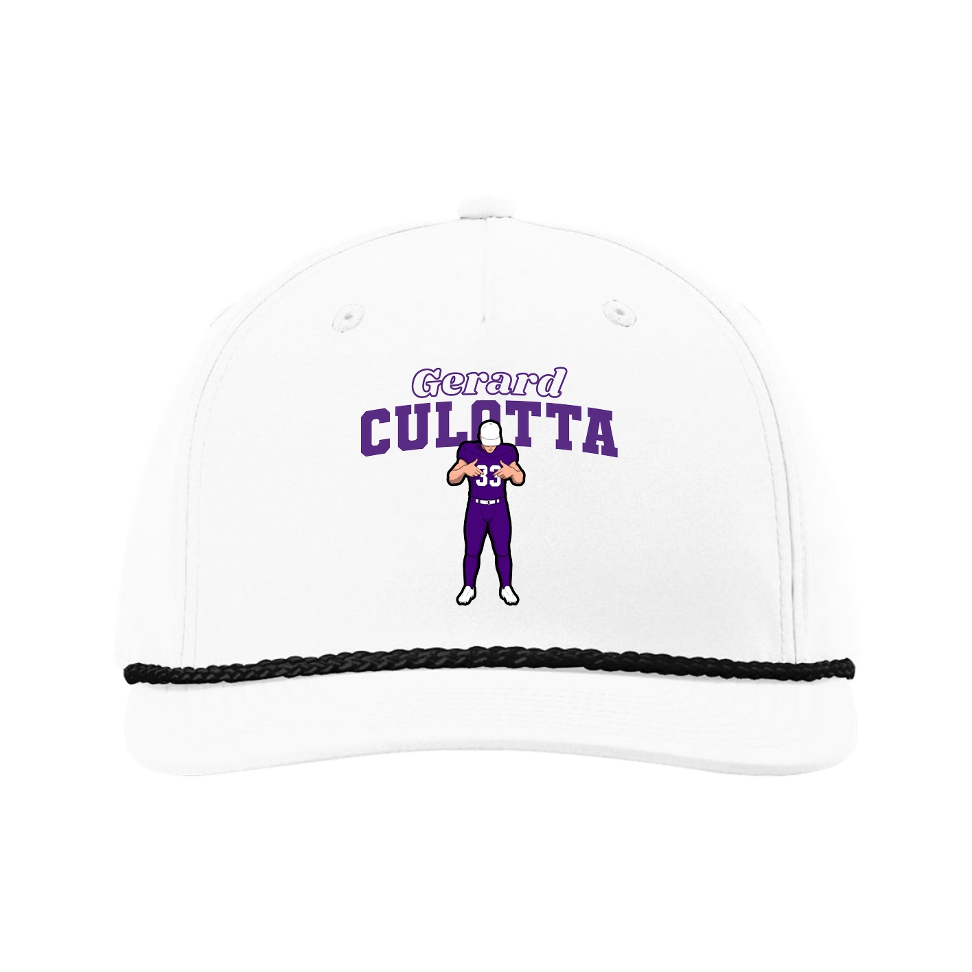 Five-Panel Classic Rope Cap — Name Arch in White