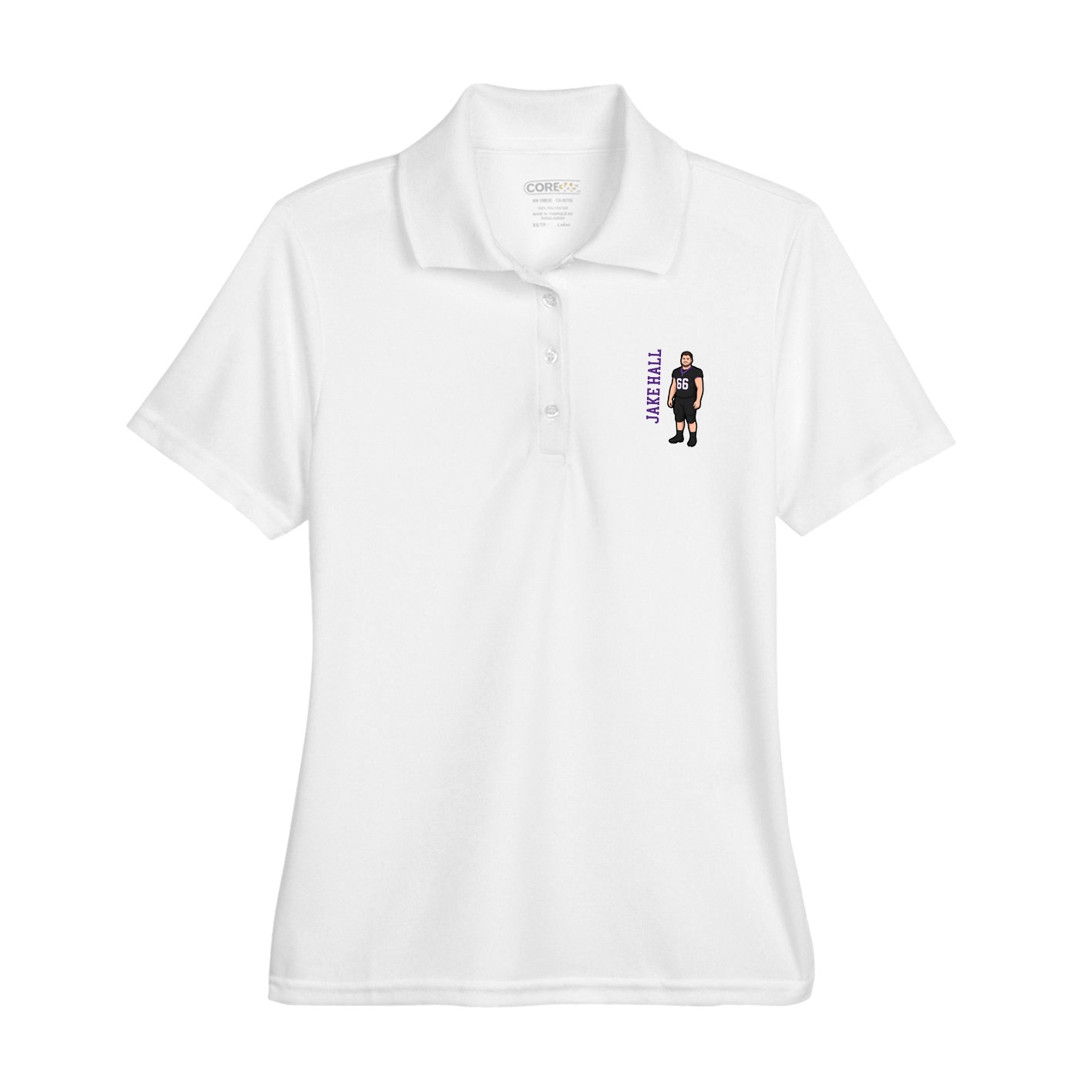 Womens Performance Polo — Name Vertical in White